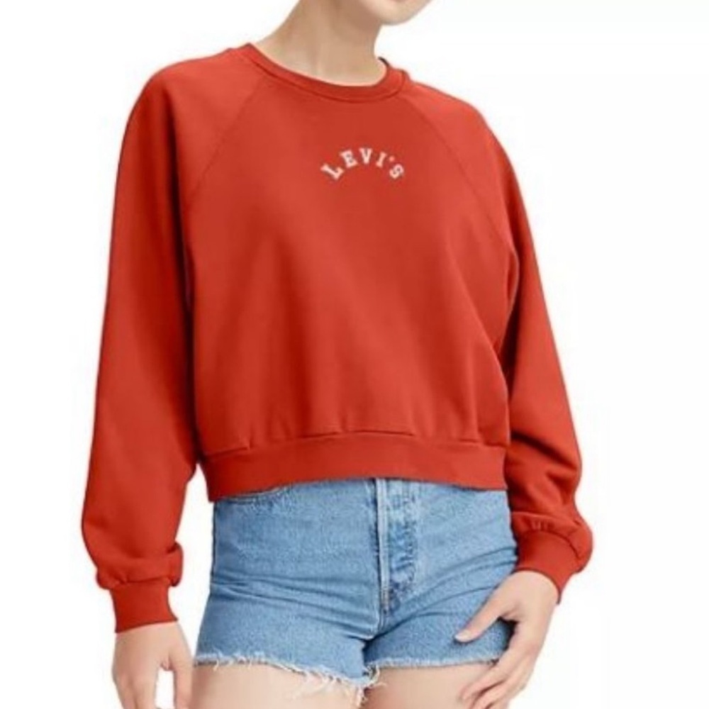 Levi's Cropped Logo Boxy Sweatshirt Orange Fleece Pullover Excellent size large